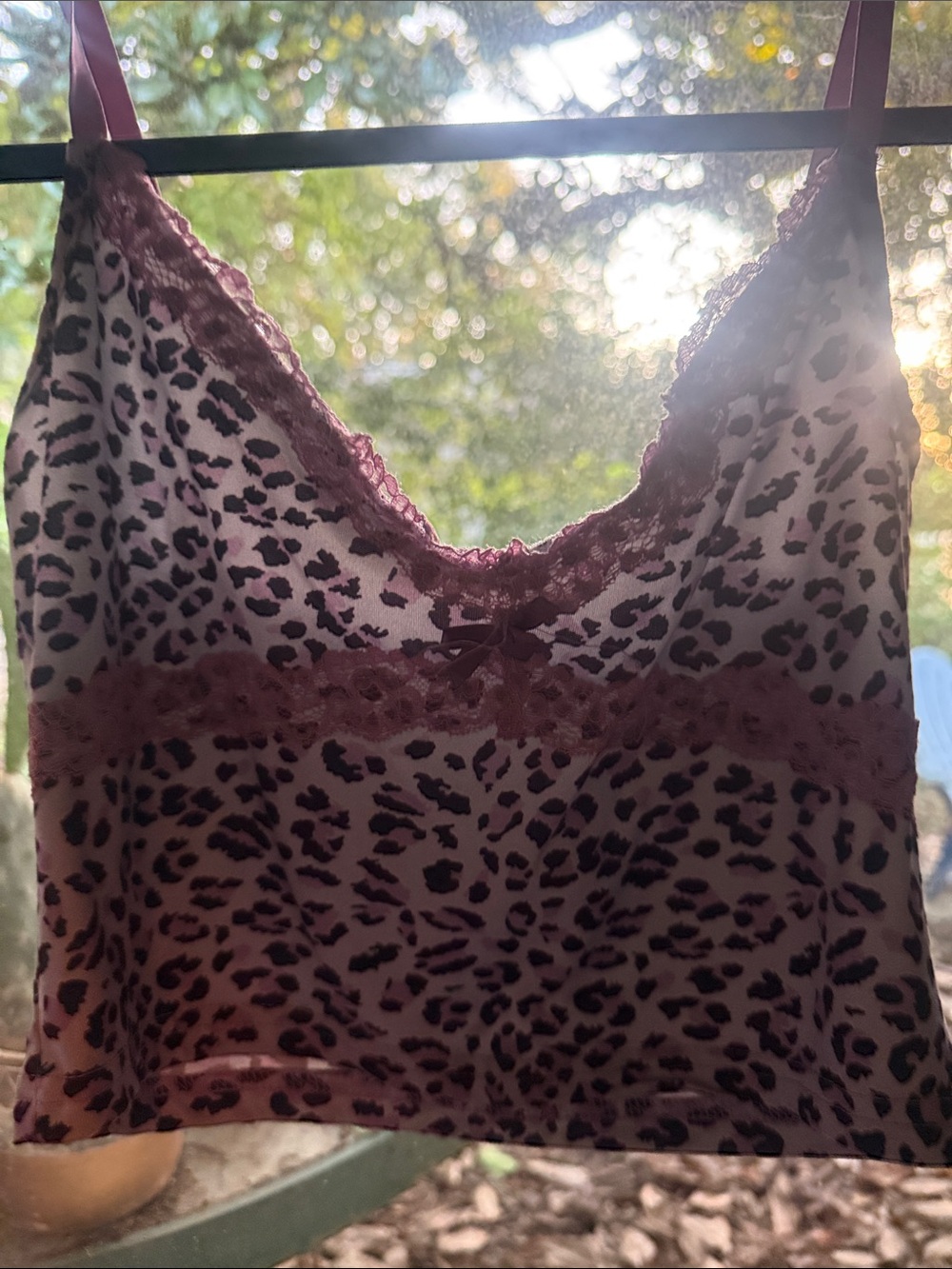 Lace Trim Leopard Print Cami Tank Top - Mauve